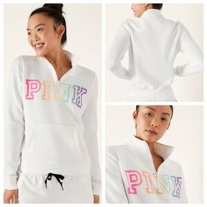 PINK White Rainbow Ombré Lettered Half Zip Hoodie